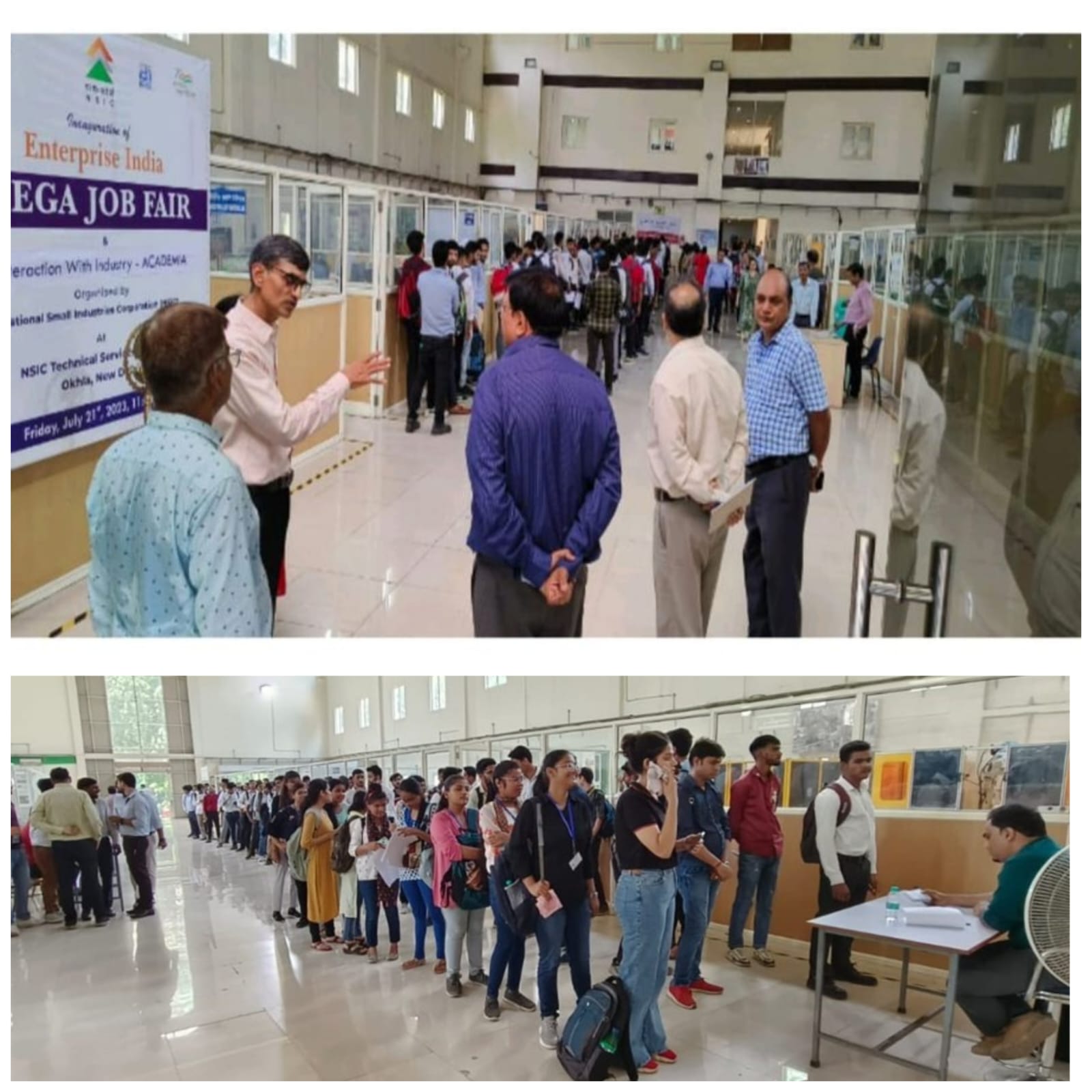 NSIC Technical Services Centre (Okhla), New Delhi organized Job Fair on July 21st 2023, to facilitate the trainees of the Centre for their employment through campus placement. 22 companies participated in this Job Fair and recruited candidates from various fields like: CAD/CAM ,Mechanical Engineering, CNC Operation and Programming, Turner, Fitter, Welder ,Quality Control, Hardware Networking, Software Developer, Digital Marketing, Graphics Designing, Video Editors, HVAC Technicians, Electrician ,Interior Architecture. As a result of above, more than 800 trainees participated and out of these 249 trainees have been selected/shortlisted for placement after screening through the interview by the companies. The companies who participated include Munjal Showa, JBM Group, Konnect India Pvt Ltd, Lansiso Innovation Technologies, Microgene Diagnostic Systems Pvt Ltd, Parijaat Media, Millennium Automation, Swam Pneumatics, Compton Computers, Design O Furniture, etc.
