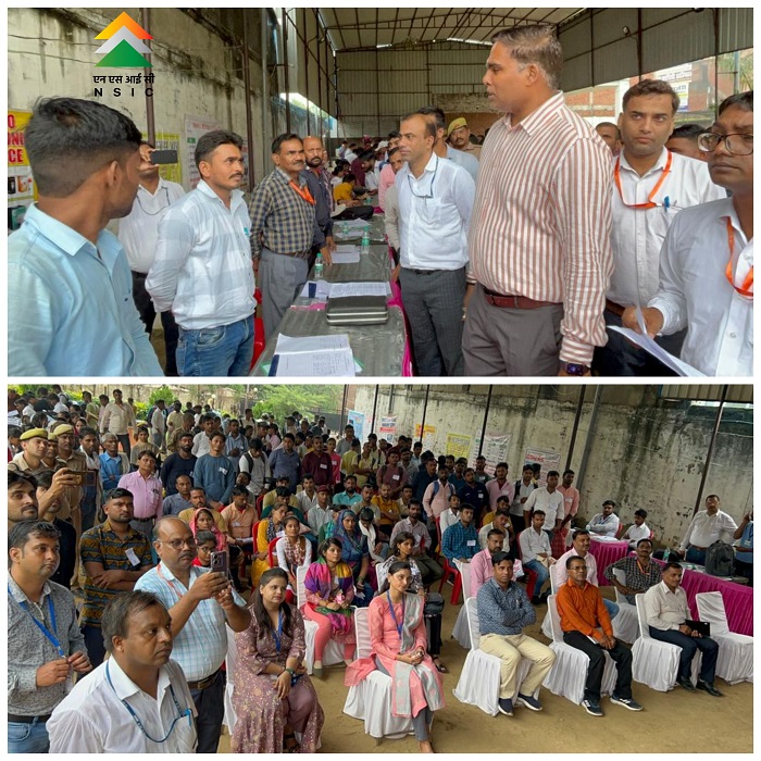 NSIC-Livelihood Business Incubator,(Deoria) (UP) in association of Employment Exchange and National Career Services, Deoria organized Job Fair on August 22, 2023 to facilitate the trainees of the Centre for their employment through open campus placement. 24 companies participated in this Job Fair and recruited candidates for  various positions such as Machine operator, Sewing Machine operator, supervisor, Storekeeper, electrician, Sales executive, Computer operator, etc. More than 1721 trainees participated in this program. On this occasion Mr. Akhand Pratap Singh (IAS), District Magistrate, Deoria and Mr. Ravindra Kumar(IAS), Chief Development Officer, Deoria visited the Stalls of recruiters and appreciated the initiative of NSIC (Deoria) in their placement efforts .Some of the recruiters included companies like  Motherson Sumi, BKT tyres, Micromax Mobile, Dixon Mobiles, L&T Civil work, Tata Motors, Yazaki India, etc. Mr. Kumar Rohit, Deputy Manager, NSIC-LBI Deoria coordinated the pr