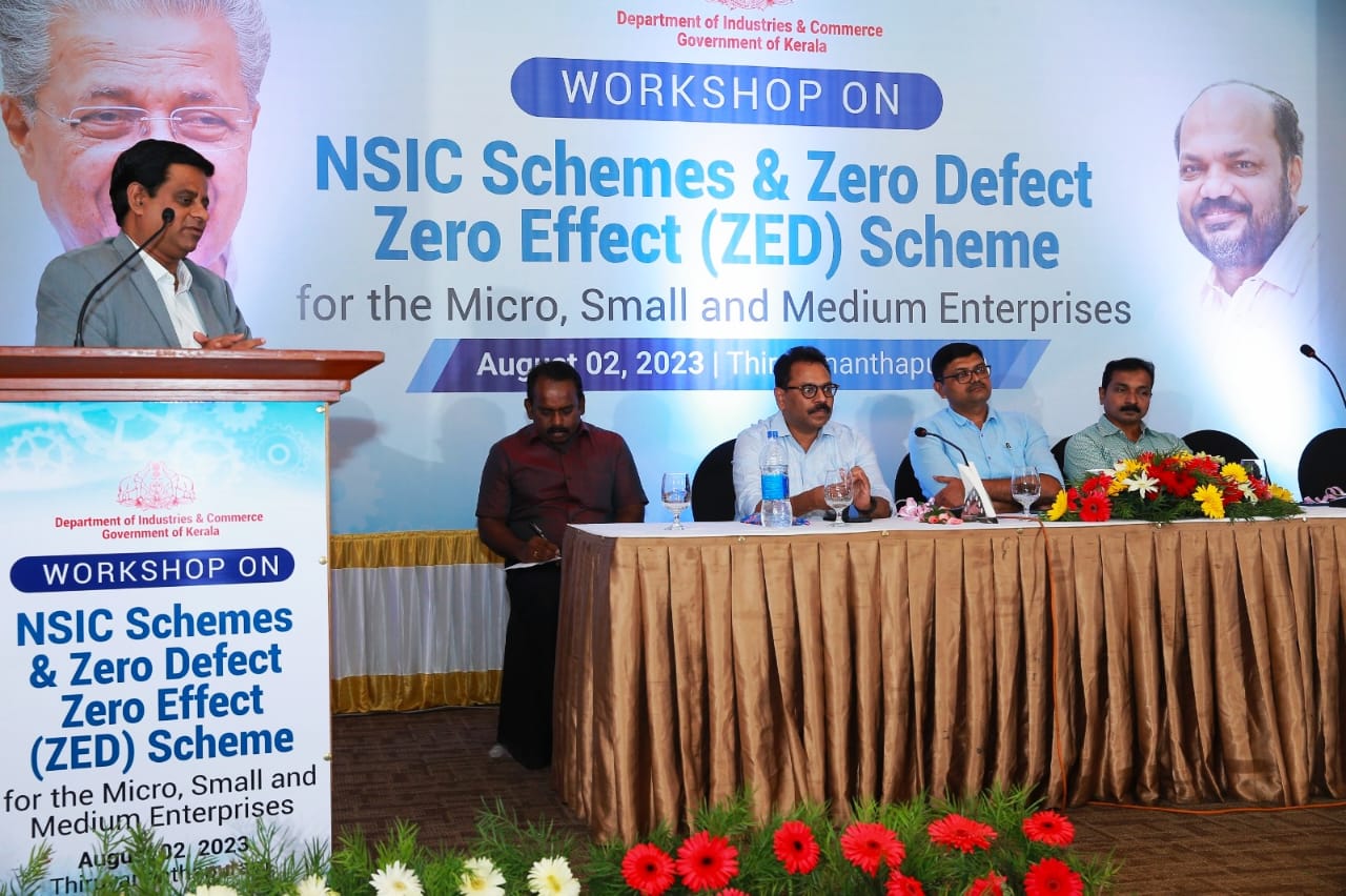 Govt. of Kerala,( Industries Department) organized a one day workshop on NSIC Schemes  on 2nd August 2023 at Thiruvananthapuram to train the  of General Managers posted in the  14 Districts of the State of Kerala including senior officials of the  state government so that the benefits of NSIC schemes can be availed by the MSMEs of the state of Kerala. The workshop was inaugurated by Shri P. Rajeev, Industries Minister in the presence of Principal Secretary Sh. Suman Billa, IAS along with other officers of the Kerala state.  Sh. M Sreevatsan, Zonal Head, NSIC gave an exhaustive deliberation on all the NSIC schemes.