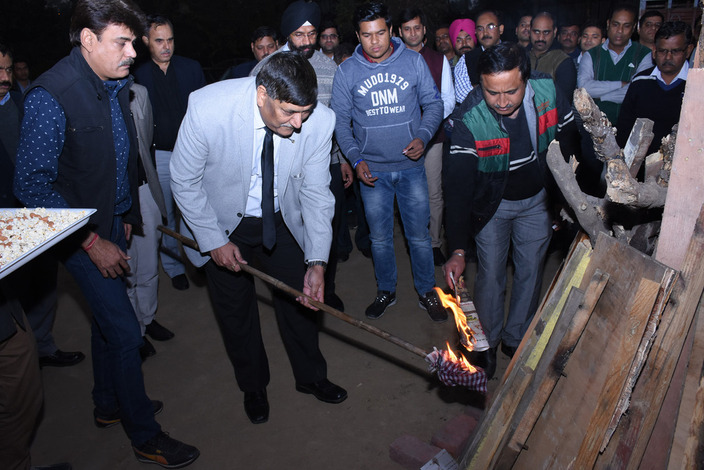 Lohri is celebrated on the 13th day of January in the month of Paush or Magh, a day before Makar Sankranti. Makar Sankranti is celebrated as a very important festival in India. Sankranti literally means “movement.” Everything that we recognize as life is movement.The NSIC Lohri Celebrations was all about being with the NSIC family and thanking god for all the prosperity bestowed upon all of us.A bonfire was lit on the occasion by Shri A.K.Mittal, Director (Finance), NSIC and officers/staff present on the occasion and they invited all the other present on the occasion to take their turns to move around the Lohri bonfire and throw puffed rice and popcorns into the fire along with other sweets. This was followed by singing of Songs and Rhymes by NSIC employees. Lohri also coincides with the festivals of Pongal, Bhogali Bihu and Bhogi. 