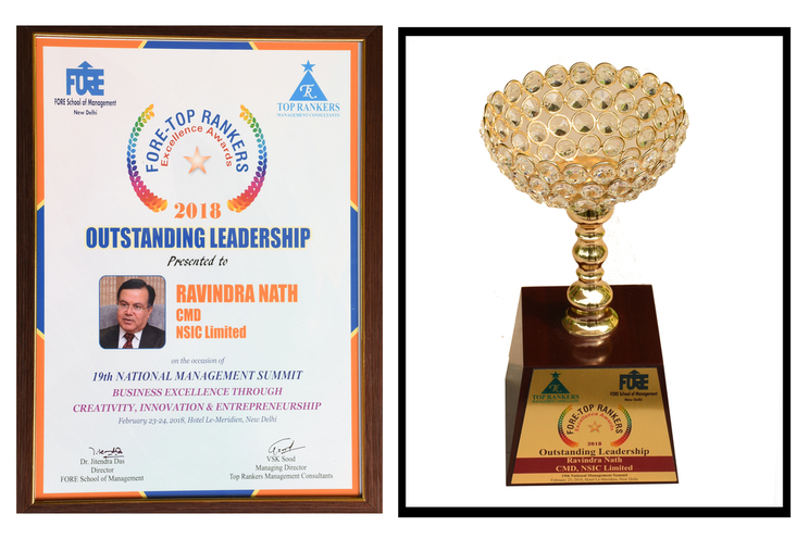 Shri Ravindra Nath, CMD, NSIC conferred with "Outstanding leadership Award" for  achieving Business Excellence through Creativity, Innovation and Entrepreneurship at the 19th edition of the National Management Summit  held at New Delhi.