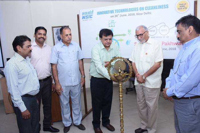 NSIC organised a Seminar on INNOVATIVE TECHNOLOGIES ON CLEANLINESS during the Swatchhta Pakhwada (15-30th June 2018) in association with National Research Development Corporation (NRDC) and DLF Industries Association on 26th June 2018 at New Delhi.The Seminar was inaugurated by Shri Navin Chopra,Chief General Manager(SG), NSIC who stated that Clean Technology  is about offering people the opportunity to do what's right for themselves and the society . It's also about reducing the pollution and making the country better place to live for future generations.Speaking on the Occasion Shri J.P.Malhotra, President DLF Industries association and Haryana Productivity Council  highlighted numerous opportunities for the growth of the youth in the  setting up enterprises in the area of Clean technologies . 55 aspiring entrepreneurs participated. The National Research Development Corporation Ltd(A PSU of Ministry of Science and Technology, Government of India ) explained about various   low cost technologies ( environment friendly and innovative options ) commercialized by them which  the youth can select as aspiring entrepreneurs. 