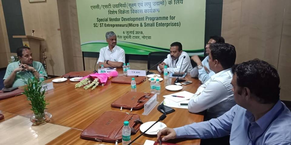 NSIC Branch Office, Noida in association with Gas Authority of India Limited (GAIL), MSME-DI, Delhi and Dalit Indian Chamber of Commerce & Industry - DICCI, Delhi Chapter organized a Special Vendor Development Programme (SVDP) for SC/ST entrepreneur on 06.07.2018 at GAIL Building, Noida. Shri P Udayakumnar, Director Planning & Marketing, #NSIC, Shri Vijay Kumar, Director, MSME-DI, Shri A.K. Jana, Ehief Executive Officer, GAIL, Shri K K Ghosh, CGM (C&P), Shri Vijay Kumar, ZGM/North-1, Shri Chandan President, DICCI, Delhi Chapter graced in the programme.  55 Participants belongs to MSME sector were attended in the program and shown their keen interest.
