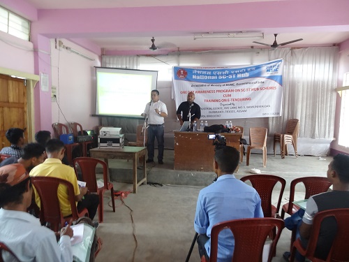 An Awareness Campaign on National SC-ST HUb for SC/ST Entrepreneurs was organized at  Nongpoh, Ribhoi district, Meghalaya (Aspirational District) on 21 June 2018 by NSSHO-Guwahati in association with District Commerce & Industries Centre (DCIC). Total 86 SC-ST existing/aspiring entrepreneurs participated in the event. Information on Public procurement Policy, Special Marketing Assistance Scheme, Single Point Registration scheme, Special Credit Link Capital subsidy Scheme, Stand Up India for credit loan was also shared with them. 