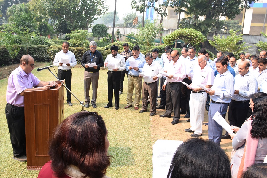 The NSIC   officers and employees of the corporation administered "Integrity Pledge for Citizens" and "Integrity Pledge for Organisations" today on the occasion of "Vigilance Awareness Week" being observed in NSIC from 28th Oct 2019 to 02rd Nov.2019. This year the theme of observing vigilance awareness week is 'Integrity a Way of Life ".  During the week, various activities like display of banners, deliverance of lectures, workshops, essay writing, are being undertaken by NSIC employees in various NSIC Branch/Zonal offices /NTSCs across the country .The pledge was administered by Shri Rajan Trehan,CVO,NSIC.