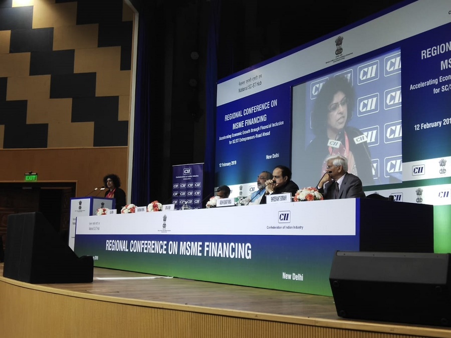 Shri.Ram Mohan Mishra, AS&DC (MSME) and Joint Secretary MSME Smt.Alka Nangia Arora addressed the SC ST  entrepreneurs on How to ease out challenges of finance for SC ST entrepreneurs at the Regional Conference on MSME Financing ( Accelerating Economic Growth through Financial Inclusion for SC ST  entrepreneurs -road ahead) today at New Delhi.Also present on this occasion Shri Giriraj Singh, Honble Minister of MSME (Independent Charge), Dr. AK. Panda, Secretary, MSME, Shri.P.Udayakumar,Director Marketing ,Shri A. K. Mittal, Director Finance, Shri Shreekant Somany, Chairman, MSME Council CII,Shri Piyush Srivastava, ADC ( DC MSME Office)
