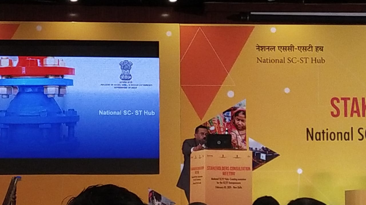 Shri. P. Udayakumar, Director (P&M),NSIC addressing the Ministry of MSME "Stakeholders Consultation Meeting "being attended by 70 PSU representatives at Pravasi Bharti Kendra , New Delhi