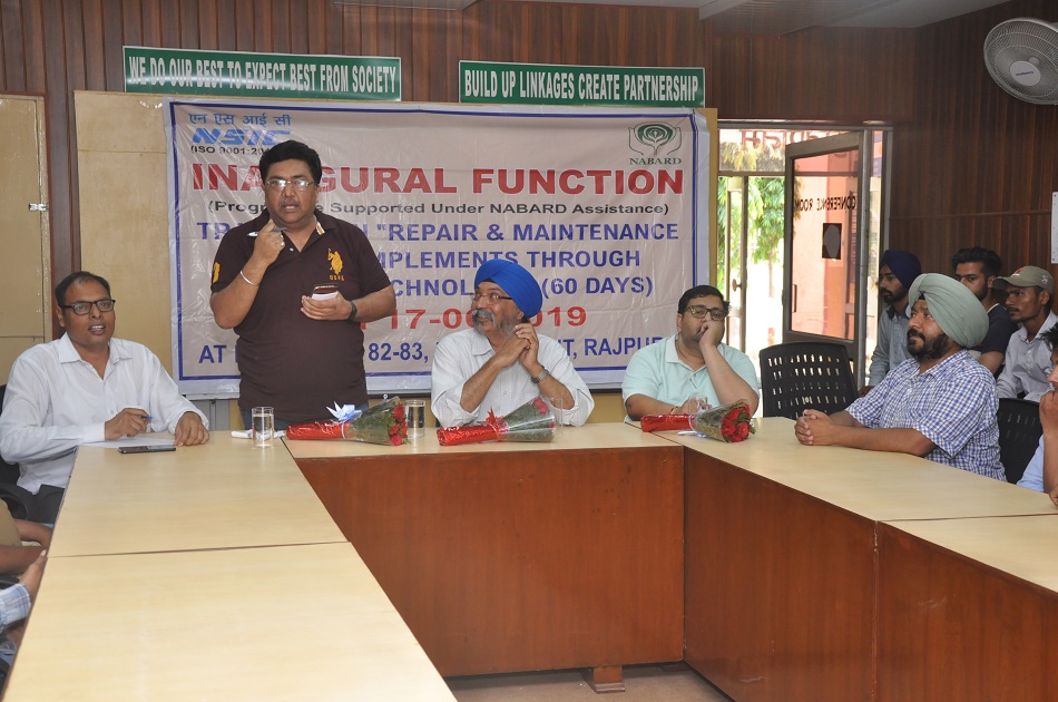 NSIC Technical Services Centre , Rajpura organized inaugural function for start of skill training on "repair and maintenance of agri-implements through welding technology" with financial assistance from NABARD . Under the programme skill training shall be imparted to 60 nos of beneficiaries on repair and maintenance of agri implements through welding technology .
Present on the occasion Shri J P S Ahuja ,AGM (DDM), NABARD, Patiala shared the need for skill training for rural unemployed youth on repair and maintenance of agri implements through welding technology. Shri Ahuja also shared that many more such programme shall be conducted in association with NSIC Technical Services , Centre, Rajpura during current financial year. Present on the occasion, Shri Deepak Shrivastava , President , Micro small medium industries association, Rajpura shared the skill manpower requirement of MSME's of the region specially in the area of welding like ARC Welding,Gas welding, MIG Welding  etc. Shri Shrivastva shared that program will not only support MSME's by providing skilled manpower in welding but also support/encourage trainees  to start their own business/enterprise. Present on the occasion ,Shri Ravi Kumar ,Vice President ,Micro small medium industries association, Rajpura asked trainees to focus more  on practical's than theory on welding like ARC Welding,GAS welding , MIG Welding etc. and avoid abscentism during the training course. Shri Kumar also shared that fabrication industry like truck body building,agri implement manufacturers ,machine tool industry etc  require quality welders and program will support  aforesaid industries in providing skilled manpower in welding.   Shri Ram Kumar Yadav ,DGM and Centre Head shared about NSIC Schemes and various skill training courses undertaken at the Centre for the support of MSME's.

