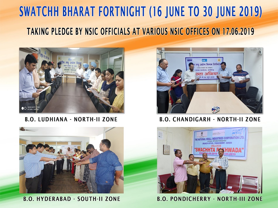 Taking Pledge by NSIC officials at various NSIC offices on 17.06.2019 on Swatchh Bharat Fortnight  (16 June 2019 to 30 June. 2019)