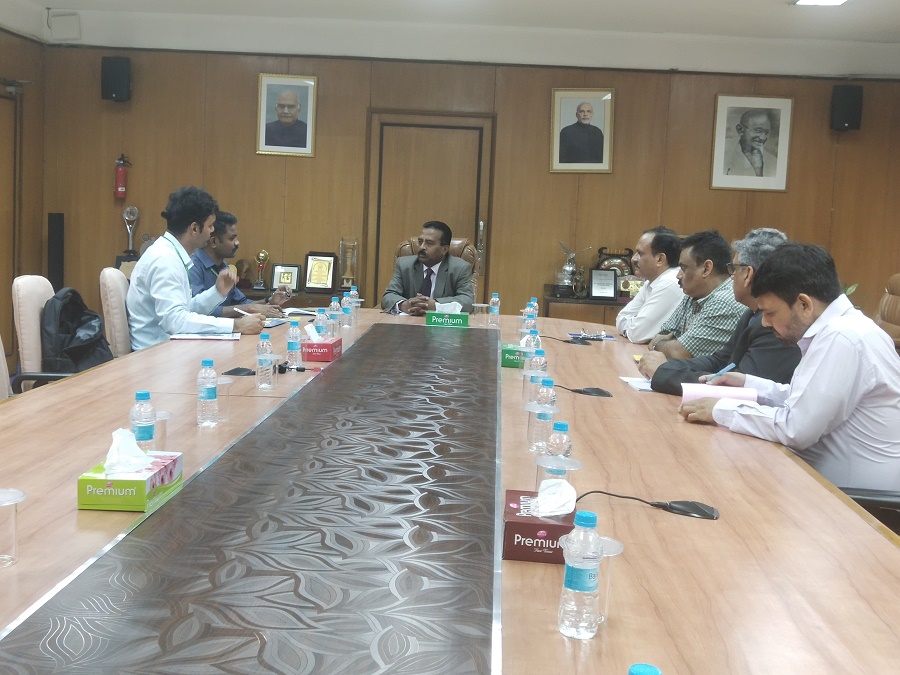 Shri P.Udayakumar,Director(P&M) and Director(Fin) NSIC highlighting the role of NSIC in fostering the growth of Micro,Small and Medium Enterprises through package of Services to Shri Rohit Vyas ( Chattisgargh Cadre) and Shri Dileesh Sadi ,(Karnataka Cadre) ,the IAS probationers posted as Assistant Secretary in the Ministry of MSME,Government of India,New Delhi. During their visit to NSIC on 03rd July 2019 ,the delegation also visited the NSIC - Livelihood Business Incubation Center  and Advance Training Centre  at NTSC (Okhla)  to orient themselves on the efforts of NSIC in job creation through skilling & entrepreneurship training along with services provided for the growth of MSME sector.Also present on this ocassion were Shri Gaurang Dixit,CGM(Fin) & Shri Manoj Lal,GM(SG).