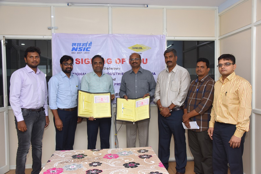An MoU is signed between NSIC and M/s. Hindustan Colas Private Limited (HINCOL)  on  Sept 09, 2019, for Handling of Packaged Bitumen, Emulsion products at Vijayawada. The MoU was signed by Mr. K Srinivas, Zonal Head - South II, NSIC Ltd. and Mr. Subin Punnoose, Regional Business Head - South Zone, HINCOL. Also Mr. R.J.S.V. Ramarao, Branch Manager, NSIC Vijayawada, Mr. Raj Kamal, Dy. Manager, NSIC ltd., along with other officials from HINCOL was present in the  program.