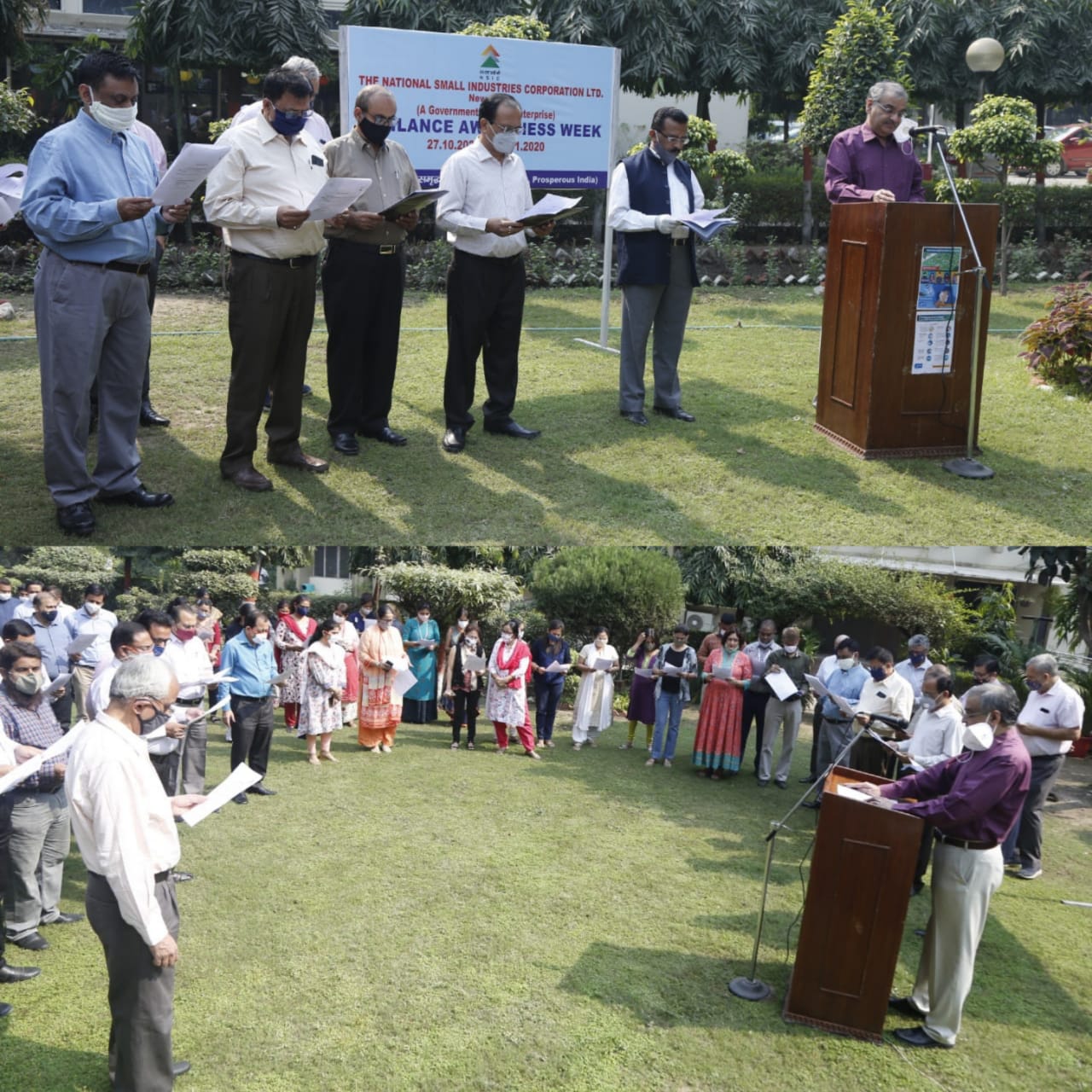 Shri Vijayendra, IAS, CMD, NSIC  administered  the Integrity Pledge for Organisations on the occasion of Vigilance Awareness week 2020 being observed by The National Small Industries Corporation Limited (NSIC) from 27th October to 02nd November 2020. Also present on this occasion were Shri. P. Udayakumar, Director (P&M), Shri Gaurang Dixit, Director (Finance), NSIC and Shri Rajan Trehan, CVO, NSIC along with NSIC employees.