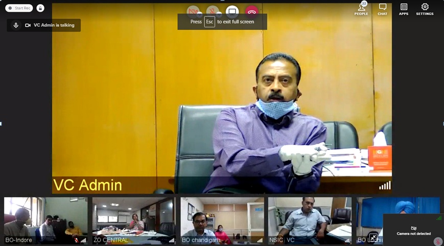 In order to tap new opportunities emerging on signing of MoU with Salem Steel Plant, a virtual session was conducted by Head Office RMD division on 16.10.2020 with Field offices to sensitize them about the importance of MoU for increasing the Turnover and Profitability. During the interaction, Director (Planning & Marketing), Sh. P. Udayakumar motivated all the participating branches to make full use of the MoU and start lifting the Stainless Steel material as a new product has been added in Raw Material distribution. Dr.P.Dey, CGM(SG),NSIC and Shri Vikas Sharma,DM(BD) were also present on this occasion. 
