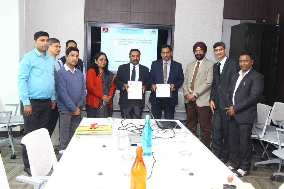 NSIC and Oil and Natural Gas Corporation Ltd (ONGC) have joined hands to provide Skill training for target group of SC/ST/OBC/Min/PwDs, under the umbrella of MOU.Apart from skill training tool kits would be distributed to successful trainees and training would be imparted to make them self-employed.The MOU was signed by Shri P. Udayakumar, Director (P&M) and Shri H.P.Kumar , Group General Manager (ONGC) in the presence of Shri Satvinder Singh, C.G.M. (Tech.), Shri O.P.SIngh Centre Head, NTSC (Okhla) and Ms Sashi  K. Prasad, C.G.M. (ONGC) on 19th February 2020, at ONGC- Deendayal Urja Bhawan, New Delhi. Speaking on the occasion, Shri P.Udayakumar, Director (P&M) spoke about the relevance of Industry centric skill development training and entrepreneurship training through rapid incubation programs of NSIC.