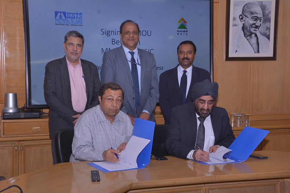 MoU signed between MMTC & NSIC on 19.02.2020 for supply of Imported Non-Ferrous Metals to MSME through NSIC.Shri Ved Prakash, CMD - MMTC, Shri Ashwani Sondhi, Director - MMTC & Shri P.Udayakumar, Director(P&M) - NSIC were present when the MoU was signed by Shri Paramjeet Singh, General Manager -SG (BD) with Shri Khushinder Nath, General Manager - MMTC.