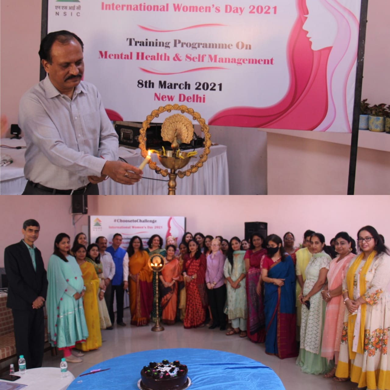 Shri Gaurang Dixit, Director (Finance), NSIC inaugurated the  International Womens Day celebration with NSIC women employees on 08th March, 2021 at NSIC (Okhla). The theme for this year is  Choose To Challenge. An Expert from the industry was called and she had shared her inputs on Mental Health and Self-Management including survival strategies in real life, be it coping with this pandemic, managing work and family life or self. Also present on this occasion were Shri Rajesh Kumar Tripathi, GM (HR), NSIC and Shri O. P Singh, NTSC Head (Okhla).  Total 43 nos. women employees participated in this programme.