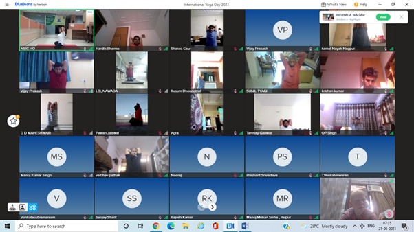  NSIC celebrated 7th International Day of Yoga on a virtual platform with its employees from 07:00 am to 07:45 am on 21st June, 2021. The theme of IDY 2021 was ‘Yoga for Wellness” and a Yoga instructor guided the exercises and its benefits.