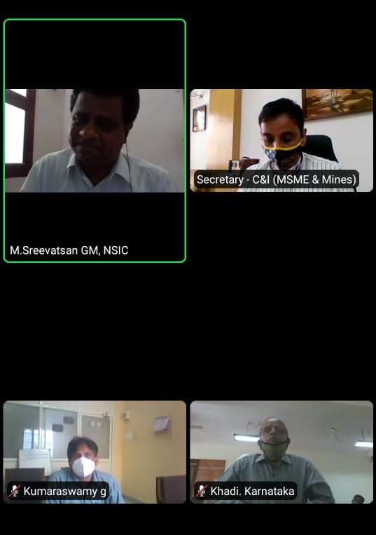 NSIC (Zonal office –South I) organized a webinar on NSIC schemes recently. The presentation was made by Shri K. Sreevatsan, GM, NSIC South-I so that more MSMEs come forward to avail the benefits of NSIC schemes.  The following were present in the webinar Shri Pankaj Kumar Pandey, IAS  Principal Secretary, Ministry of MSME and Mines Government of Karnataka, Mrs. Vinoth Priya, IAS, Director MSME GoK, Additional Director MSME, GoK, Director, MSME DI, KVIC, All Boards and Corporations under Directorate of Industries and Commerce including KSSIDC MD, Senior Officials.