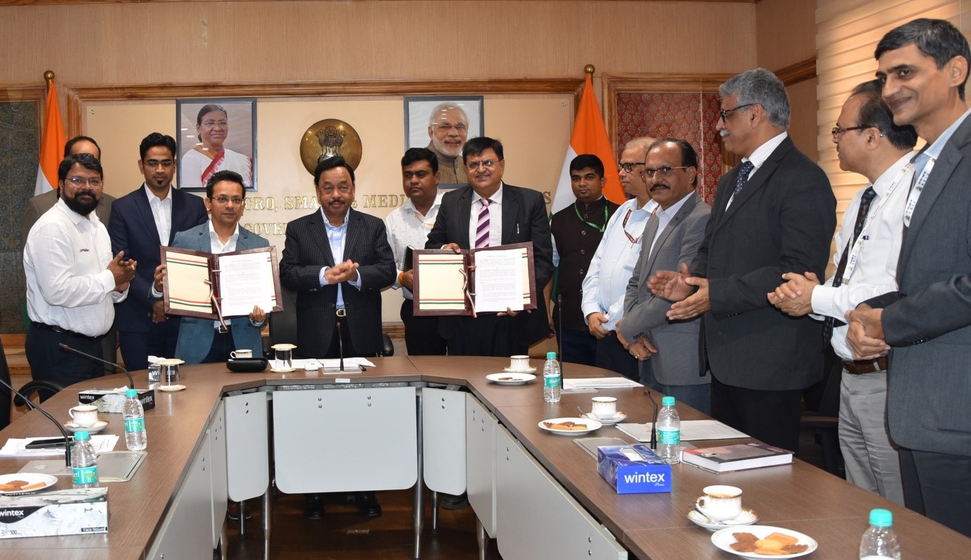 Shri Narayan Tatu Rane, Hon’ble Minister of MSME, Ministry of MSME, Govt. of India graced the occasion of MoU signing between the National Small Industries Corporation Ltd. (NSIC) and Phillips Machine Tools India Pvt. Ltd. for Skill Development Training in Additive Technologies on October 18, 2022 at Ministry of MSME, Udyog Bhawan. Shri B.B. Swain, Secretary (MSME), Shri Gaurang Dixit, CMD, NSIC and Ms. Mercy Epao, Joint Secretary (SME) were also present on the occasion. The MoU was signed by Shri Navin Chopra, CGM-SG (Tech. /MIS), NSIC. Shri Narayan Tatu Rane, Hon’ble Minister of MSME stated that the signing of this MoU between NSIC and Phillips India will be a significant step for preparing skilled manpower in additive technologies which is the future of manufacturing. He stated that both organizations can leverage their expertise and create excellent opportunities for MSMEs in this upcoming field.  Mr. Sunil Tyagi, GM-SG (IC, Exhb. & HR), Mr. Rajesh Kumar, GM (Tech), NSIC, Mr. O.P. Singh, GM, NSIC were also present on the occasion.