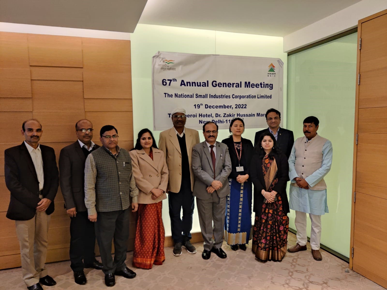 67th Annual General Meeting of NSIC was held on 19th December 2022 wherein the annual accounts for the FY 2021-22 were adopted. Speaking on the occasion, Shri Gaurang Dixit, CMD, stated that total business facilitation of the NSIC for the year was more than Rs. 20,000 crore. PBT was Rs. 145 crore as against Rs. 139 crore in the previous year. He complimented all the NSICians who have contributed in achieving these results. The shareholders declared the dividend at the rate 30 percent of the net profit after tax i.e. Rs. 33.17 crore for the year 2021-22 to the Government of India.Shri Gaurang Dixit, CMD (Additional Charge), Shri. Vipul Goel (Additional Charge) AS & DC, Smt. Mercy Epao, Joint Secretary, SME, Shri. S.K.Verma and Smt. Neelam Sharma, officials from Ministry of MSME, Dr. Ashok Ahirwar & Shri Kalandi Charan Samal Independent directors on the Board,  attended the meeting.Also present on the ocassion were Shri Partha Majhi G.M. (Fin), Shri Ajay Sharma D.G.M.(Fin) and Smt. Nishtha Goyal, Company Secretary.

