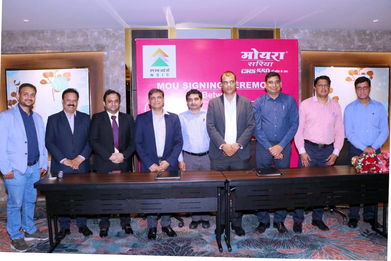 NSIC (Indore) signed MOU with Moira Wire for supply of TMT &Wire Rod to the  NSIC Associates under the NSIC Central Zone .These engagements are intended to bring healthy bottomline for the NSIC Branch Offices and would increase reach of NSIC services to MSME sector across the country. Seen in the picture are Shri P.K.Jha, Zonal Head ( Central Zone) ,Shri Vinod Vyas,Branch Head ,NSIC(Indore),Shri  Faisal Hussain, Branch Head ,NSIC (Bhopal) along with other  Staff &Officers.