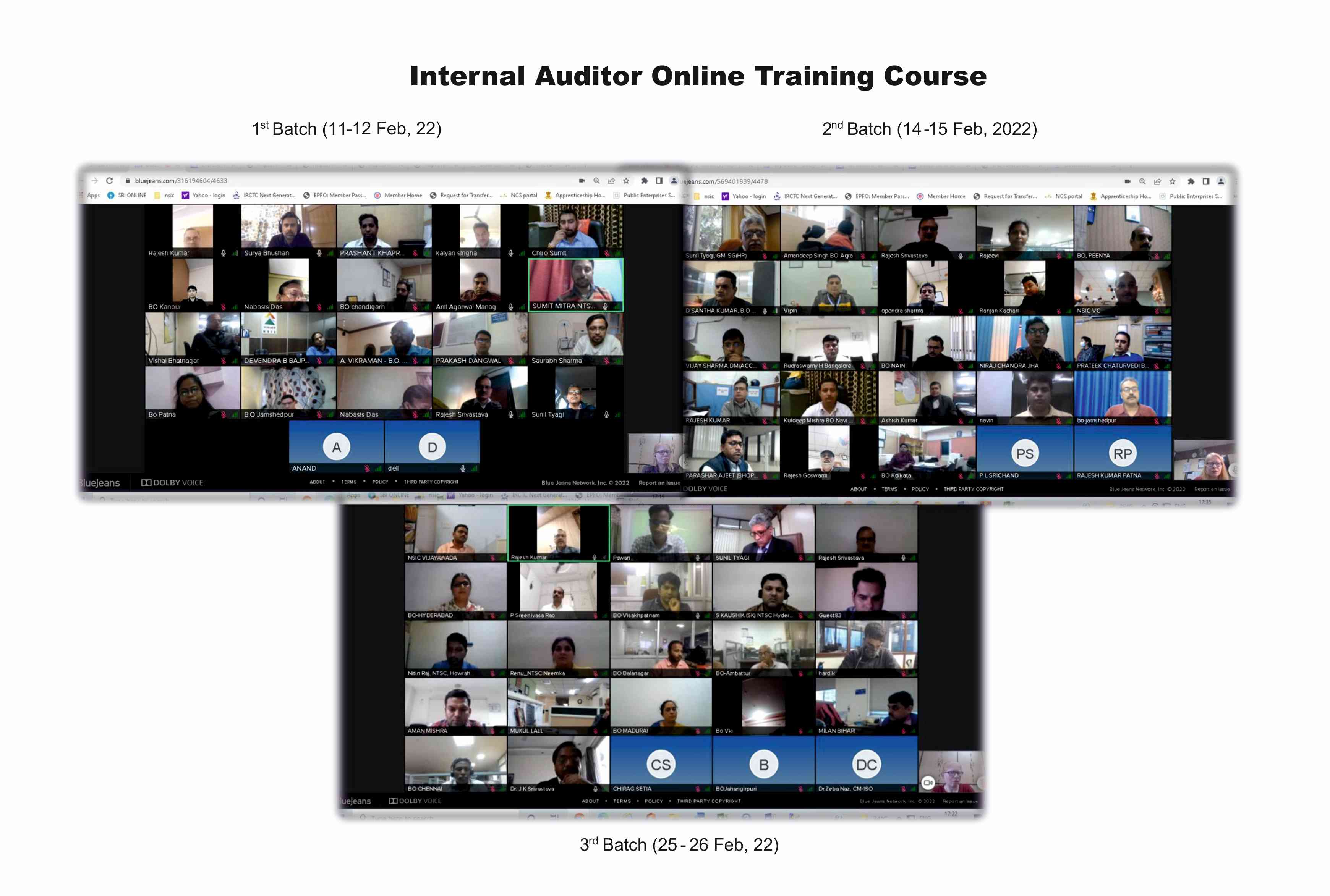 An Internal Auditor Online Training Program for 64 employees of NSIC PAN India was conducted by CMR & HR section.  The online Training was conducted by M/s. Envirotech Quality Management (EQM) in three batches on Feb.11-12, 2022, Feb. 14-15, 2022 and Feb. 25-26, 2022. Total 63 nos employees have qualified as Certified Internal Auditor to audit the process being followed as per Quality Management System ISO 9001:2015 in various NSIC offices.