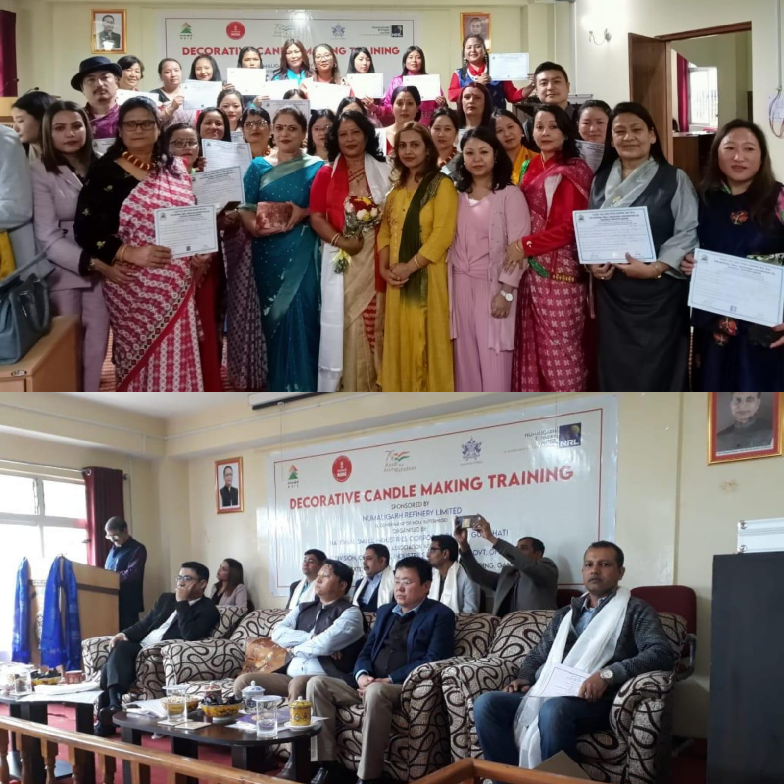 NSIC (North-East) Zone successfully implemented Decorative Candle making 15 days Training program recently. During the Valedictory Function held on 19th April 2022 at Gangtok, Sikkim. Sh. Sharma, IAS Secretary, Ministry of Industries & Commerce, Govt. of Sikkim along with Sh. Burman, Independent Director (NRL) appreciated the efforts of NSIC in encouraging youth towards self-employment opportunities.