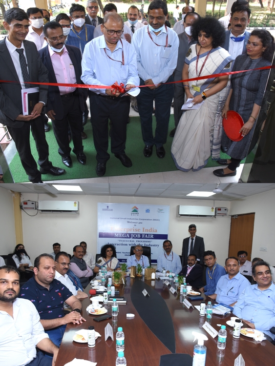 Shri B.B Swain, Secretary (MSME) today inaugurated the ‘ENTERPRISE INDIA MEGA JOB FAIR’ at NTSC (Okhla) today in the presence of Shri Shailesh Kumar Singh, DC(MSME), Smt. Alka Arora Nangia, CMD, NSIC, Shri P. Udayakumar, Director (P&M), NSIC and Shri Gaurang Dixit, Director (Finance). The major objective of Mega Job Fair is to provide employment opportunities to the students who are passing out from different courses being conducted in the Centre. More than 30 companies including renowned companies like LG Electronics, Munjal Showa (Hero Honda Group), JBM Group, Maxop, SPM Auto Comp, were present with various job offers. Addressing the inaugural event, Shri B. B Swain, Secretary, MSME appreciate NSIC efforts in organizing the ‘Enterprise India Mega Job Fair’ after pandemic period to facilitate the trainees of the Centre for their employment. The NSIC Technical center(s) aims to offer demand driven training to the youth and make them market ready for the future opportunities.

