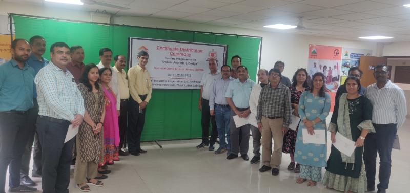 NTSC (Okhla) in association with National Crime Records Bureau (NCRB), Ministry of Home Affairs jointly organised a skill upgradation Training Program for NCRB officers in System Analysis & Design to upgrade their skills and help them in designing software to exchange Information on Criminals and Suspicious elements operating in different Police Stations, Districts and State. The two week training program was successfully completed and certificates distributed by Shri O.P. Singh, Centre Head (Okhla) on 29th April, 2022. The NCRB officers appreciated NSIC schemes and role of NSIC Technical Services Centers in skill development of youth in the country. The program was conducted by Shri Rajiv Nath, Chief Manager, NSIC.