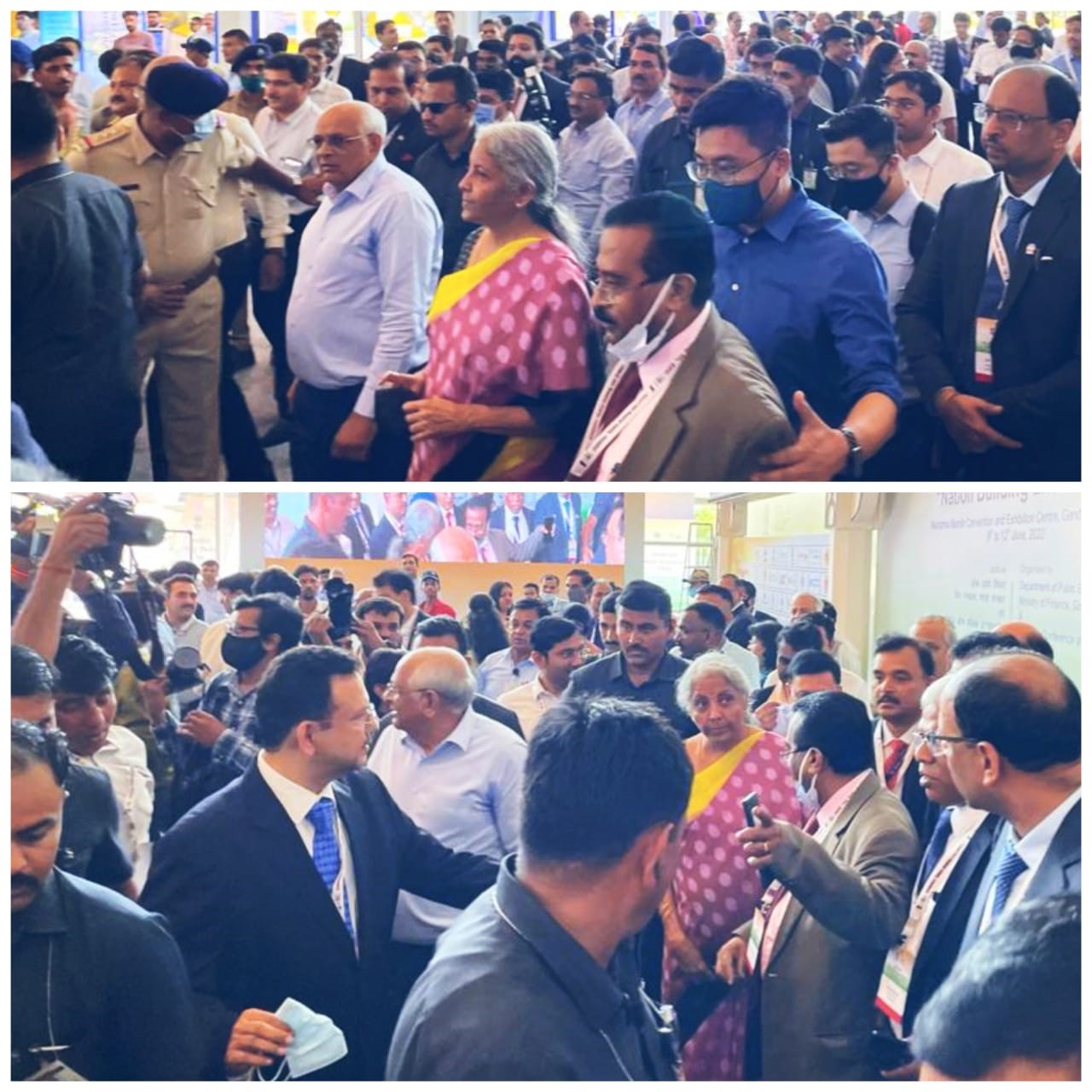 Shri Honorable  Cabinet Minister (Finance), Smt. Nirmala Sitharaman and Honorable  Chief Minister of Gujarat Shri Bhupendra Rajnikant Patel appreciated the NSIC initiatives while being briefed about NSIC strategic importance for the growth of MSME sector by Shri P. Udayakumar, Director (P&M), NSIC during their visit on 09th June, 2022 to the Exhibition Nation Building and CPSEs at Gandhinagar (Gujarat).
