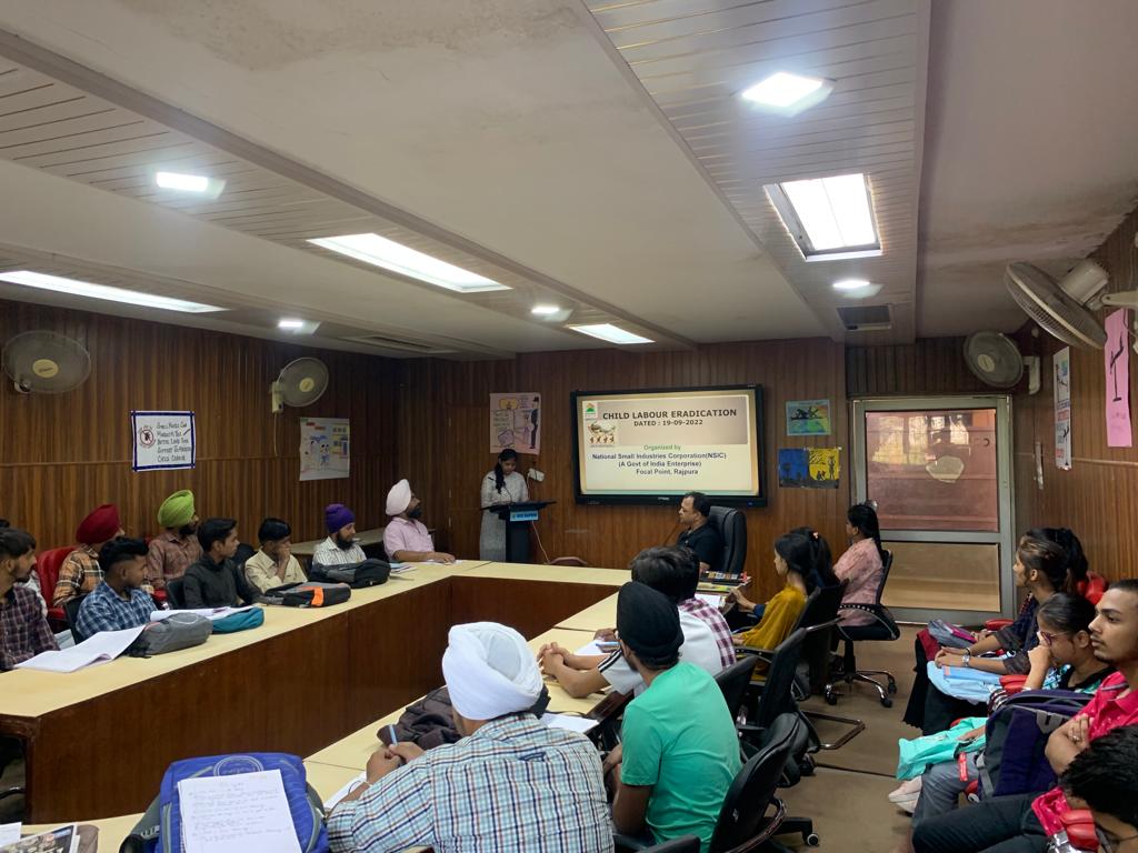 An Awareness program was conducted on “Child Labour Eradication” at NTSC, RAJPURA on 19/09/2022. Students gave brief speech on the topic and made posters to highlight the issue. Shri Rajesh Jain, GM(SG), NTSC(Rajpura) presided the program.