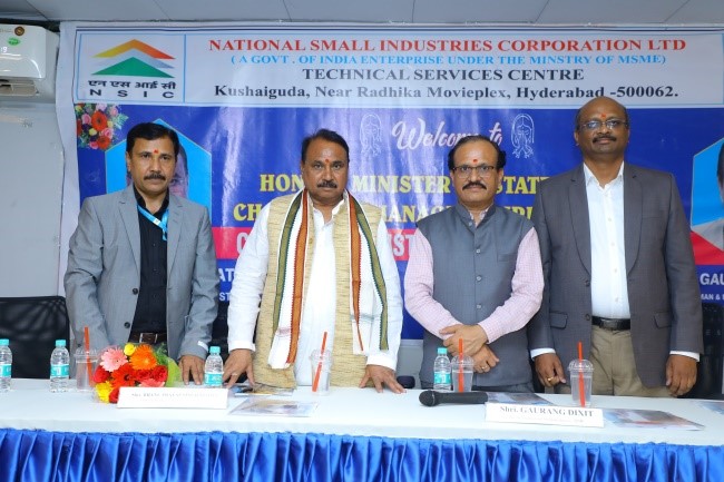 Honorable Minister of State Shri. Bhanu Pratap Singh Verma, Ministry of MSME,  along with Shri. Gaurang Dixit, CMD, NSIC visited NSIC-Technical Services Centre (Hyderabad) on 30.08.2022. Speaking on the occasion, Honorable Minister encouraged the NTSC (Hyderabad) trainees and distributed certificates to them.  Speaking on the occasion, he stated that the NTSC (Hyderabad)  centre is providing high priority to technical education as a part of Start-up India, Skill India and Make in India initiatives of Govt. of India  and he urged the students to grab the job opportunities in MSME sector and wished them to reach new heights in their career growth. Shri A.B. Prabhu Raj, Centre Head, NTSC (Hyderabad) was also present on this occasion.