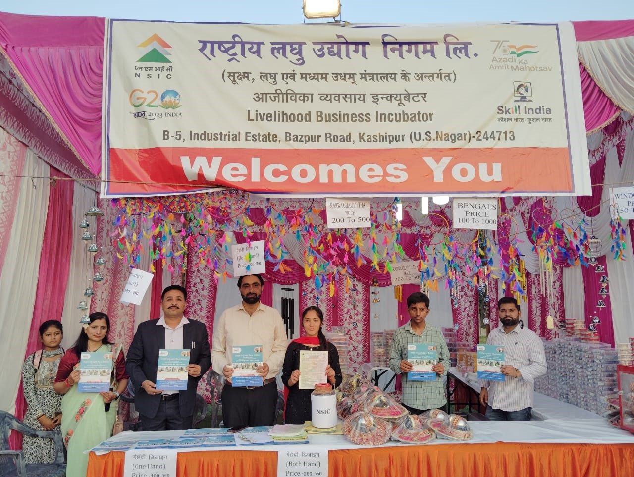 NSIC Livelihood Business Incubator (LBI) (Kashipur), participated in Dusshera Fair on 24th Oct, 2023 to promote the NSIC schemes as also encourage the youth to avail the benefits of various offerings of the NSIC Livelihood Business Incubator (LBI) (Kashipur) . The fair was organized by M/s. India Glycol Ltd (IGL), which is Asia Largest Chemical Industry and inaugurated by Dr. R.K Sharma , General Manager (Technology), IGL ,Sh. Vikrant Choudhary, Administrator, IGL along with Sh. Punit Kumar, Center Head, NSIC-LBI Kashipur. In this program , the EDP pass-out women candidates who are now self-employed also participated by setting up mehndi design counter.