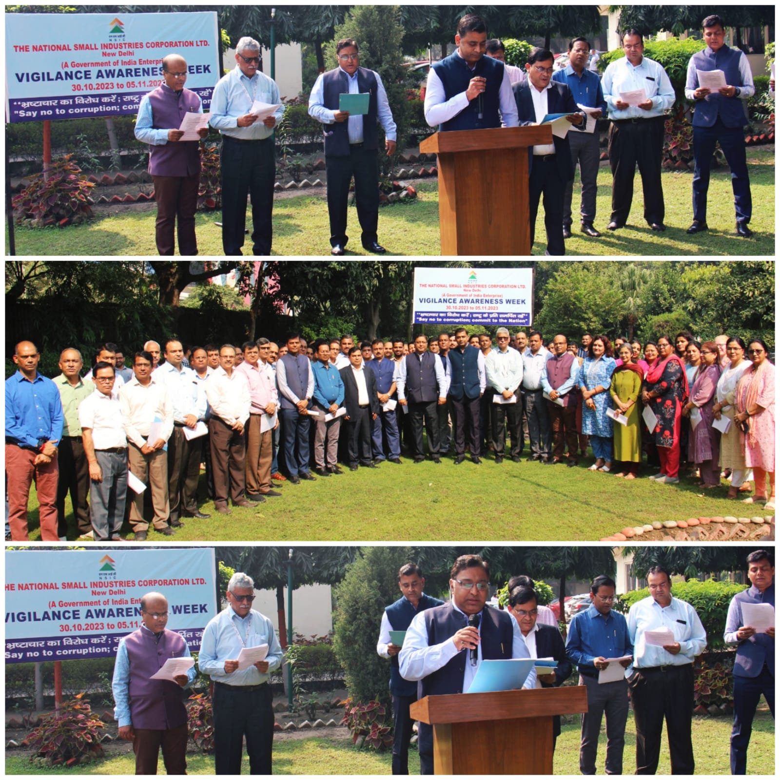Shri Kartikeya Sinha, DPM and Shri Gaurav Gulati, Director (Finance), NSIC, on the occasion of Vigilance Awareness Week, 2023 (30th October – 05th November, 2023) administered the Integrity Pledge to NSIC employees on 30th October, 2023. During this period several employee engagement programs such as Debate, Essay Writing, Drawing, etc.  are also being held by Vigilance Section to create awareness amongst the employees.