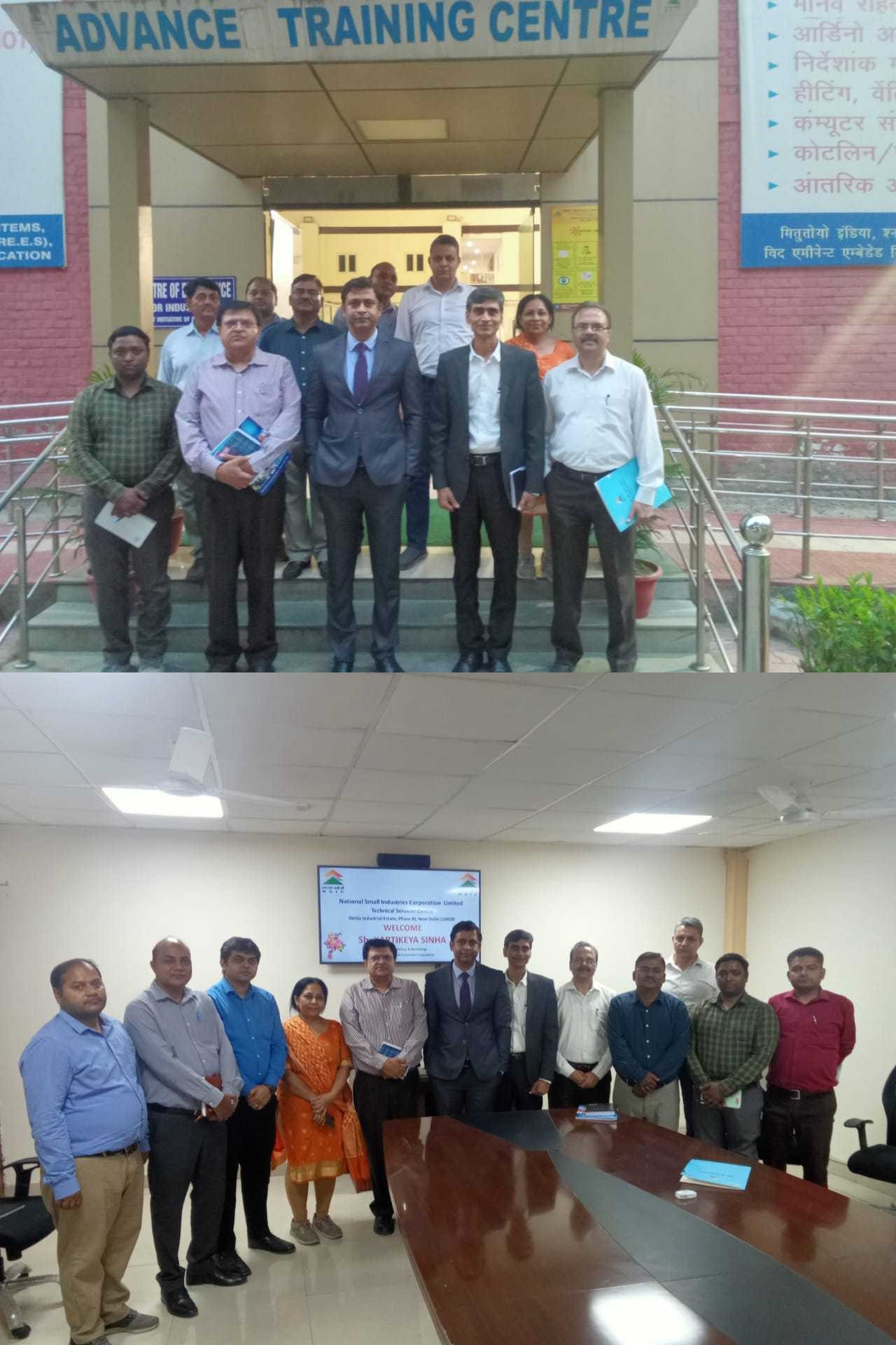 Shri Kartikeya Sinha, Director (P&M), during his visit to NTSC (Okhla) appreciated the Common Facility Services (CFS), Entrepreneurship & Skill Development Training being offered at LBI and Advance Training Centre. Interacting with the NTSC (Okhla ) officers /staff he emphasized to launch Training where skills on advance technological tools can be offered to trainees. He also encouraged the NTSC officers to take up new challenges and expand the core activities of the centre. Sh. Navin Chopra, CGM-SG (Tech.), Sh. O.P Singh (Centre Head), NTSC (Okhla) and Sh. Rajesh Kumar, GM (Tech.) appraised him about the initiatives and achievements of the Centre.