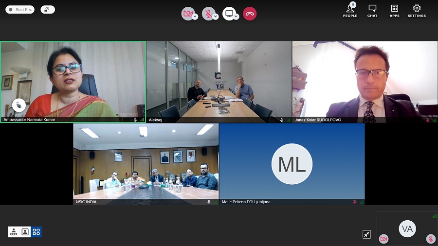 NSIC organized a virtual meeting with Development Centre Novo Mesto, Slovenia on 31st May, 2023 to discuss the possible areas of cooperation between the two organizations under the chairship of H.E. Ms. Namrata S. Kumar, Ambassador of India in Slovenia. Mr. Navin Chopra, Chief General Manager (SG) (Technology Division), Mr. Sunil Tyagi, GM-SG (International Cooperation) and Mr. Rajesh Kumar, GM (Technology) apprised the Slovenian side about the activities of NSIC Technical Service Centres & its model of Rapid Incubation Centre for aspiring entrepreneurs.  The participants from Slovenian side also informed about support services the Development Centre provides to facilitate budding entrepreneurs and startups through its various channel programs, business incubators, science and technology centres in Slovenia. Both the sides expressed their interest to collaborate in the field of skill development and to create linkages in field of Research and Development for setting up Rapid Incubati