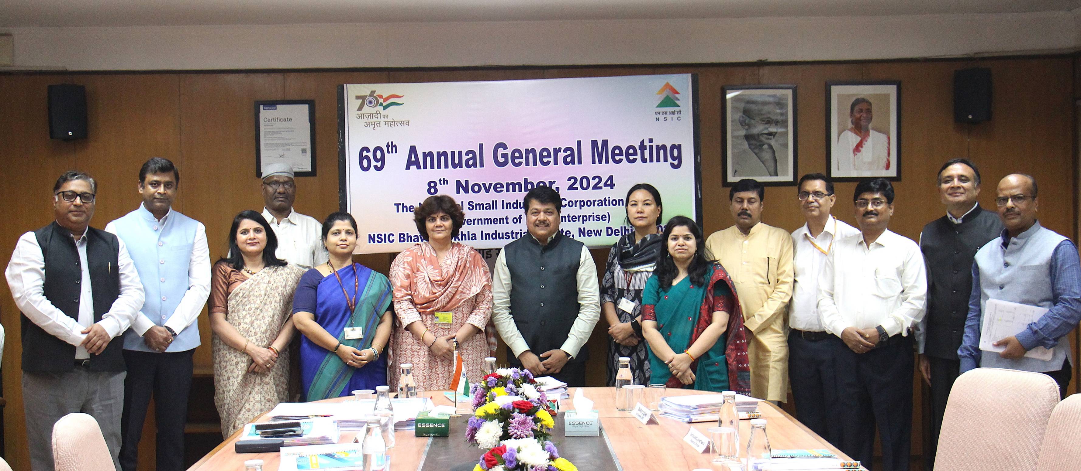 Dr. Subhransu Sekhar Acharya, CMD, NSIC chaired the 69th Annual General Meeting of NSIC held on 8th November, 2024 wherein the annual accounts for FY 2023-24 were adopted. The 69th AGM was attended by all the Directors, Shareholders, Statutory Auditor, Secretarial Auditor & other senior officials of NSIC.