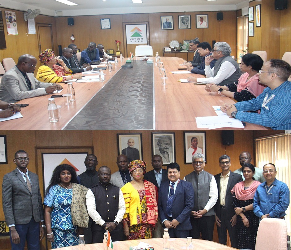 An official delegation from The National Agency for the Development of Congolese Entrepreneurship (ANADEC), Democratic Republic of Congo led by Mr. PHUATI NGIMBI Gabriel, Head of Incubator Deployment and accompanied by H.E. Ms. Zozo Binti Josephine, Charge d Affaires, Embassy of the Democratic Republic of the Congo in India called on Dr. S.S. Acharya, Chairman and Managing Director, NSIC for discussion on areas of cooperation with NSIC for the development of MSMEs in the Democratic Republic of Congo. During the interaction, Mr. Sunil Tyagi, SGM, International Cooperation, Mr. O.P. Singh, GM (Technology) and other senior officials were also present.
Earlier, the delegates had also visited NSIC’s Technical Service Centres at Okhla, New Delhi and Neemka, Faridabad and observed that NSIC’s model of Rapid Incubation for employment generation and Advanced Training Centre could also be apt for development of MSMEs in Democratic Republic of Congo. They appreciated NSIC’s facilities for skill development and enterprise creation model leading to employment generation opportunities.

