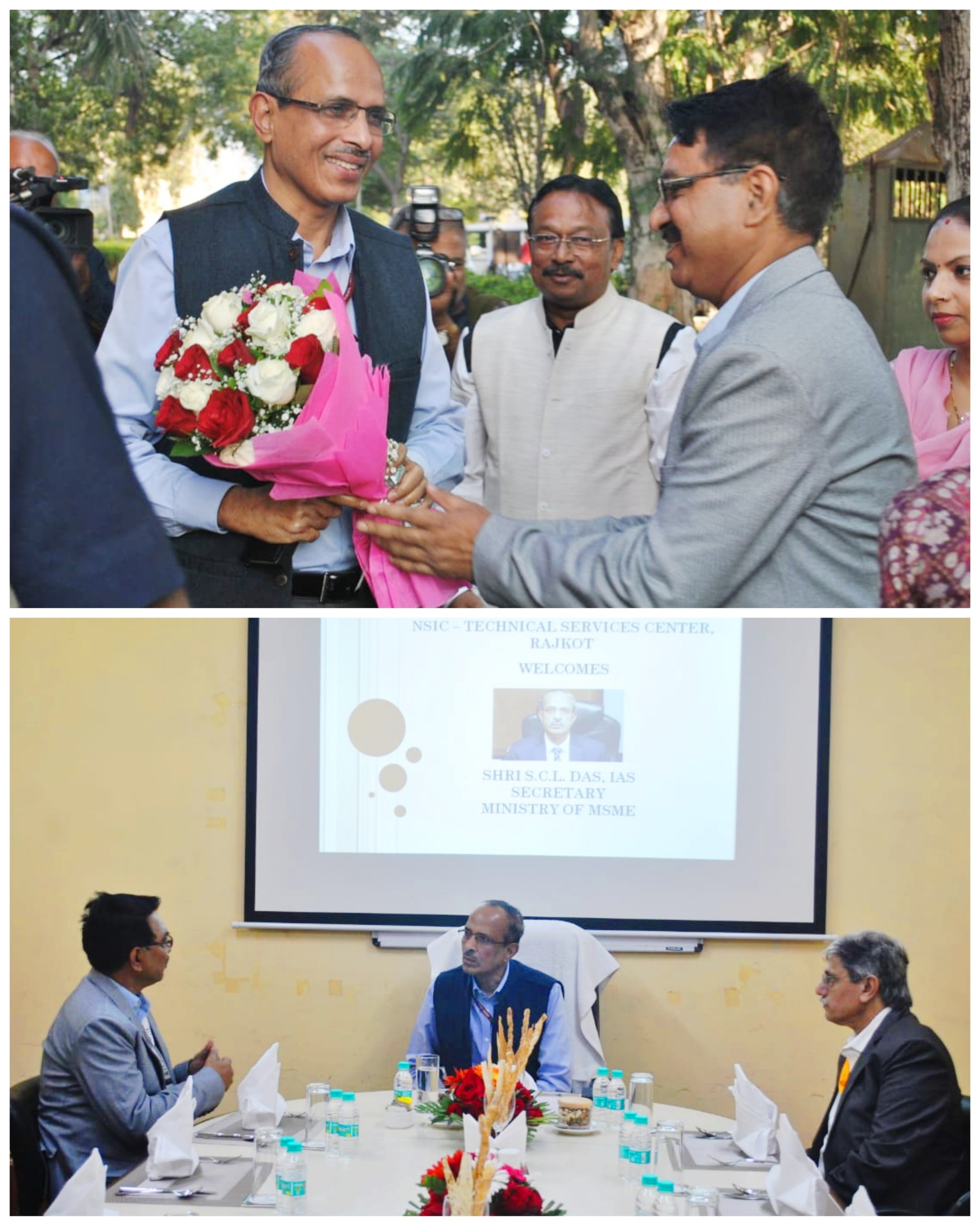 Shri SCL Das, Secretary (MSME) during his visit to Gujarat, visited NTSC (Rajkot) on 12th January, 2024 and reviewed their performance. He appreciated the efforts of the NTSC (Rajkot) in working closely with the MSMEs of the region and gave valuable insights on the benefits of modernization of Labs, and opportunity for NTSC in entering into MoUs with premier Technical Institutions like IITs & NITs and Mapping of NTSC under PM Gati Shakti National Master Plan. Secretary (MSME), also visited newly established  Solar Water Pump Testing Laboratory. Shri U.K.Kohli, Centre Head, NTSC (Rajkot) was present on this occasion.