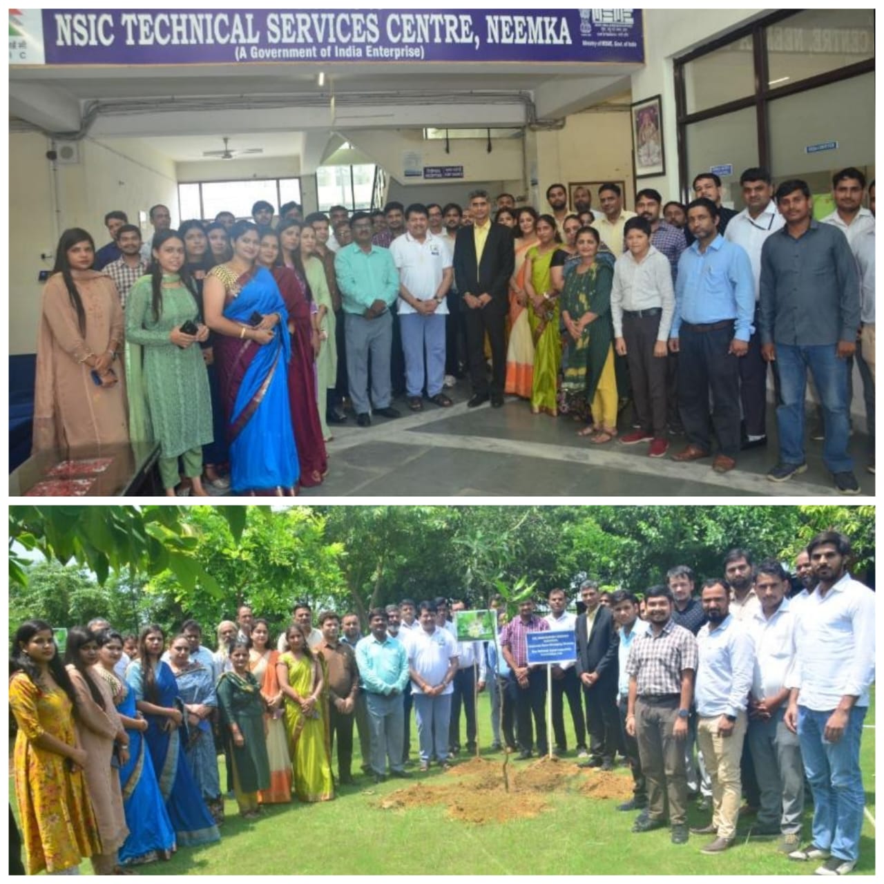 CMD, NSIC made a significant visit to the NSIC Technical Services Centre (NTSC), Neemka on 20th August, 2024. The CMD, along with Shri O. P. Singh, General Manager (Tech.), Head Office, review the performance of centre. Shri Sanjay Sharif, Deputy General Manager, NTSC (Neemka), briefed the various diploma engineering programs, technical courses, and Common Facility Services (CFS) activities currently being conducted at the Centre. During the visit, the CMD encouraged the officials and faculty members to continue their dedicated work in the larger interest of society. To mark the occasion, the CMD also participated in the "एक पेड़ माँ के नाम" initiative by planting a tree at NTSC Neemka, symbolizing a commitment to environmental sustainability.