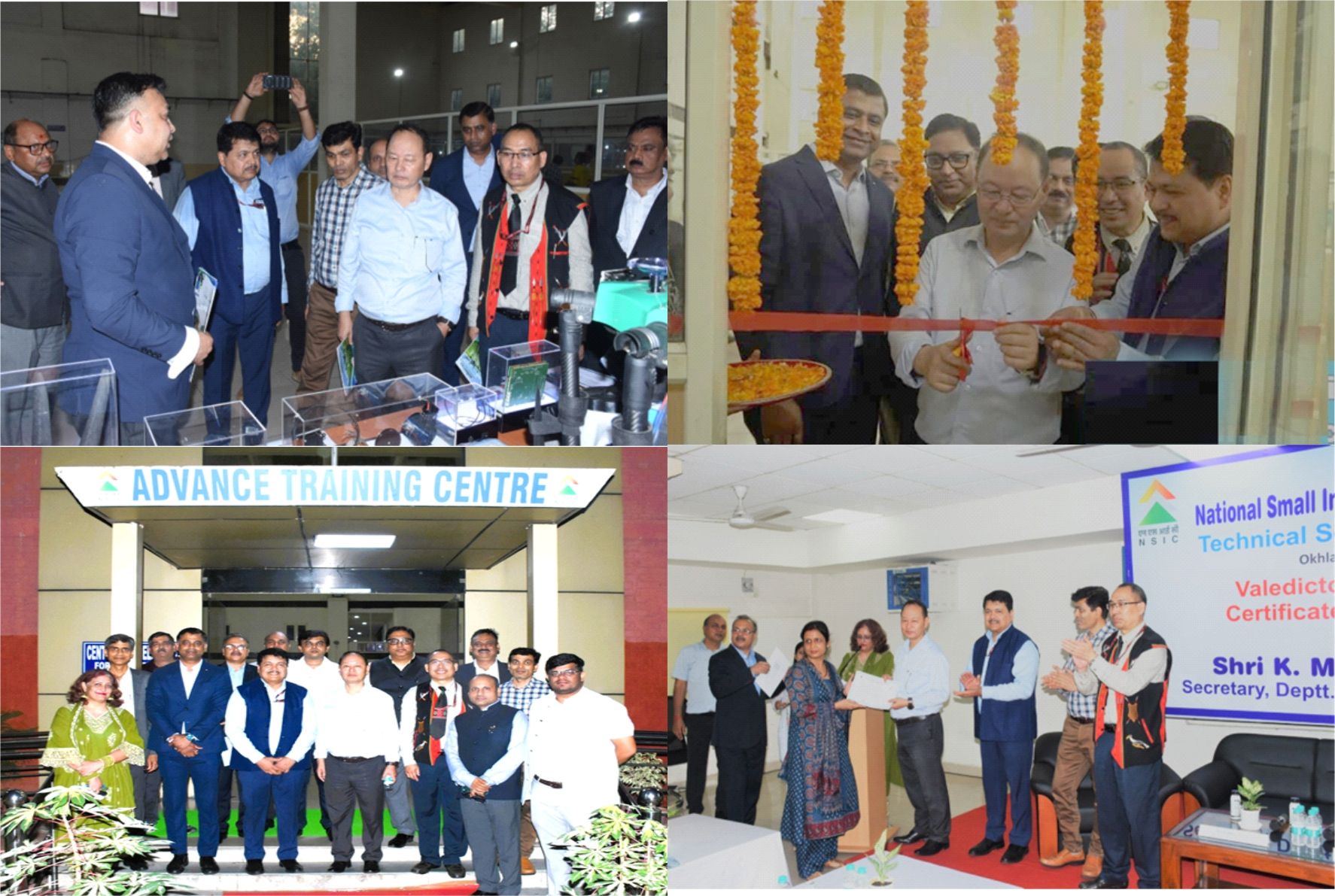 Shri K. Moses Chalai, Secretary (DPE), Ministry of Finance (GOI) visited NSIC-Technical Services Centre at Okhla, New Delhi. They were accompanied by Dr. S. S. Acharya, CMD, NSIC, Shri Kartikeya Sinha, Director (P&M), NSIC and Shri Gaurav Gulati, Director (Fin.), NSIC. During this visit Secretary (DPE) was apprised of various state of the art facilities for Skilling and Entrepreneurship Development. He was given live demonstration of Drone Soccer and AR /VR lab. He also visited the Advanced Training Centre and witnessed Industry 4.0 training facilities and opened a new robotic centre at the facility.  On this occasion, he also distributed certificates to trainees who successfully completed their training program of Mobile repair, Advance electrician, Design training and Incubation for self-entrepreneurship. Secretary, DPE appreciated the initiatives of the NTSC Okhla and emphasized the need for similar centres across the country for socio economic upliftment of the youth and society