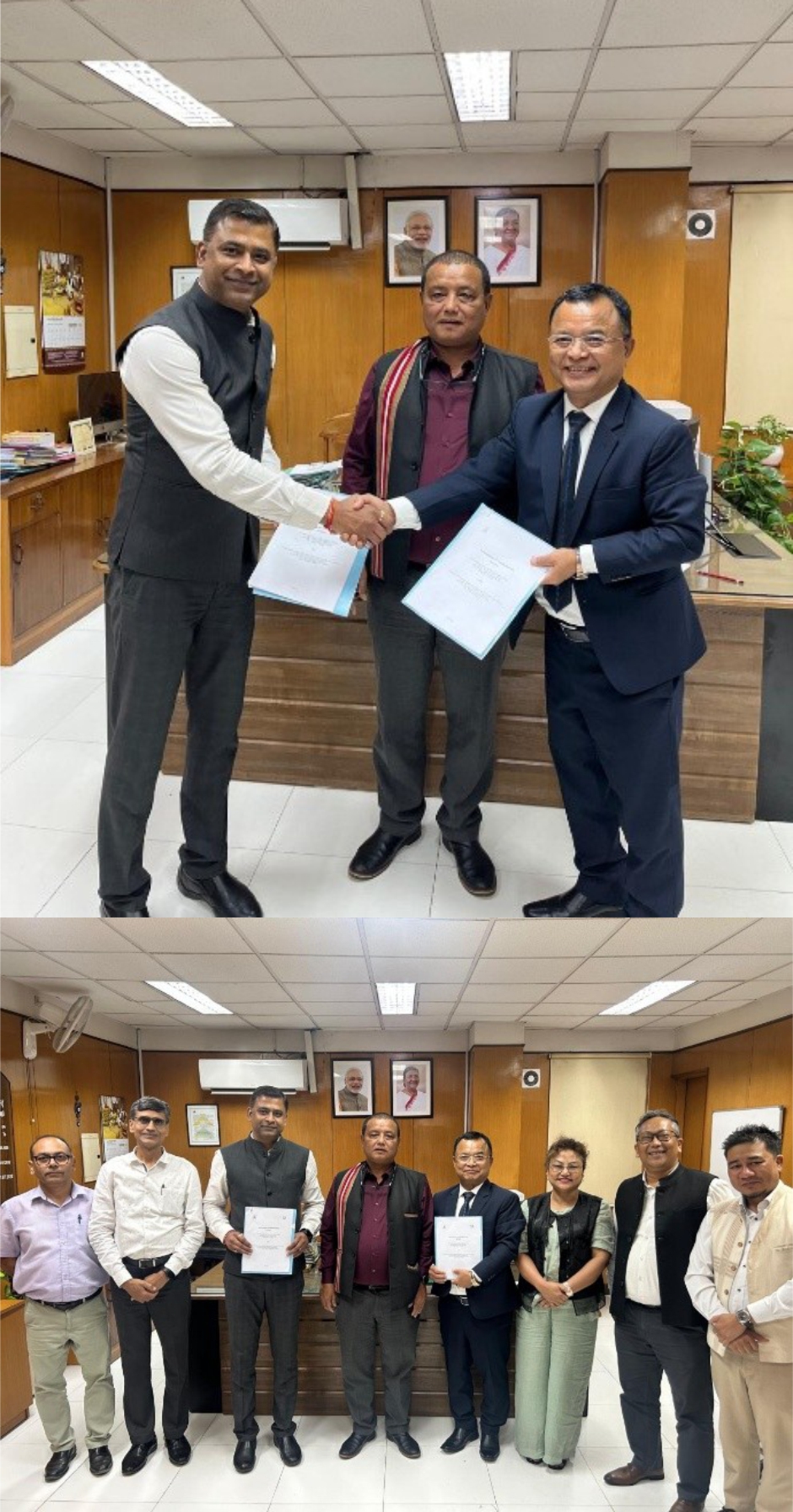 NSIC and Zoram Infrastructure & Industrial Development Corp. Ltd. (ZIDCO), a Govt. of Mizoram undertaking, have signed an MoU to support enterprise creation initiative at Mizoram. An Enterprise Creation Lab is proposed to be developed on a piece of land provided by the Govt. of Mizoram, that shall serve as a hub for entrepreneurship, innovation, training, and skill development, catering to youth across Mizoram and the North East.
Under the MoU, NSIC will act as the knowledge partner and share its expertise in selection & procurement of machinery and development of training programs & modules, while ZIDCO will handle construction and run training programs in emerging service-oriented sectors, such as digital marketing, design, languages, event and hospitality management etc.
The MoU was signed by Shri Kartikeya Sinha, Dir.(P&M), NSIC, and Shri L.P. Lalchangkima, MD, ZIDCO, in the presence of Shri Lalmuanpuia Punte, MLA & Adviser to CM, Mizoram, and Shri R. Lalrodingi, OSD to CM, Mizoram