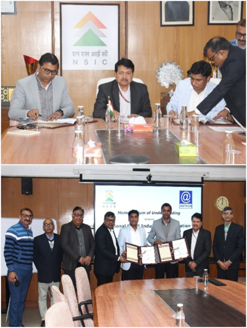 NSIC and Assam Electronics Development Corporation Ltd. (AMTRON) signed an MoU on January 12, 2026, to collaborate in the areas of Industry 4.0 and other emerging technologies. The MoU focuses on promoting start-ups, women entrepreneurs, SHGs & MSMEs through training and skilling, while leveraging NSIC’s training infrastructure across the country. 
NSIC and AMTRON also agrees to jointly undertake skill development & capacity building programmes, establish Incubation labs and provide common facility services for MSMEs, in the North East Region.
The MoU was signed by Shri Kartikeya Sinha, Director (P&M), NSIC and Shri Narsing Pawar, IAS, Managing Director, AMTRON, in the presence of Dr. Subhransu Sekhar Acharya, CMD, NSIC and Shri Gaurav Gulati, Director (Finance), NSIC and other senior officials from both entities.