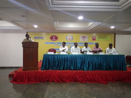 Branch Office, Coimbatore organized a Special Vendor Development Programme on 22.09.2017 at Coimbatore in association with National Textile Corporation, Coimbatore. Around 50 SC/ST Entrepreneurs of DICCI, CIAI and Tansida have attended the programme.  Sh. G.Kannan, Senior Branch Manager, B.O.Coimbatore gave the welcome address, Sh.P.Shanmugasiva. Project Director, DIC Coimbatore explained the schemes which are offered to SC/ST Entrepreneurs by Tamil Nadu Government. Sh.S.SateeshKumar, Deputy Director MSME-DI elaborated on the schemes available in MSME Ministry.  Sh.K.G.Ramakrishnan, Chief Manager, Vijaya Bank addressed the gathering regarding different schemes offered by banks. Sh.N.Perumal, Senior Manager (Techinical), National Textile Corporation, Coimbatore made a power point presentation on their procurement procedures and the list of items which National Textile Corporation is procuring from MSEs. The other officials Sh. R. Senthil Kumar, Deputy Manager (BD), Sh.V. Saravanakrishnan, Development Officer were also present for this event.