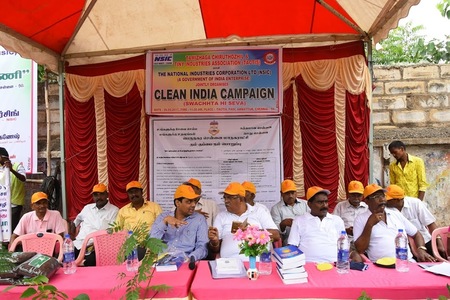 A Swachhta Hi Seva  was conducted in association with Tamizhaga Ciruthozhil and Industries Association (TACTIS) on 26.09.2017. The NSIC program was presided by Mr. Alexander, M.L.A  Sri Balasubrahmanian, Assistant Development Commissioner, Ambattur  Municipal Corporarion. Sri C.S. Babu, President, TANSTIASri Hindunathan, President TACTISSri  Vidya Sagar Singh, ZGM South-3, NSIC Sri Hindunathan, while welcoming the participants also highlighted the key role played by NSIC in associating with them for this noble project of Swachhta Hi Seva. Sri Vidya Sagar Singh, ZGM NSIC in his key note address, stressed uponthe importance of keeping the house clean and surrounding areas by not throwing waste in the streets, which will avoid many diseases such as Dengu, malaria etc.  Hon’ble M.L.A., Sri Alexander in his speech highlighted that it is his constituency, which should be role model, hence he concentrates and attends for meetings when called for and extend full support for the cause where it is intended.  He also appreciated the ZGM NSIC for joining hands with TACTIS in creating awareness in the area.The meeting concluded with saplings of trees  by dignitaries and raising the slogans so as to create awareness through a procession which went around 4 streets where the cleaning work was undertaken. Around 200 persons participated.

