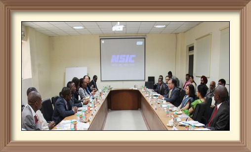 Shri Kalraj Mishra, Hon’ble Union Minister of MSME, Government of India, congratulated Shri Ravindra Nath, Chairman and Managing Director, NSIC for organizing a successful interactive meeting with the Heads of Missions and their representatives of 19 African countries.  Dr. Neena Malhotra, JS (E&SA), Ministry of External Affairs along with Under Secretary (E&SA) was also present.
<br><br>
In the said meeting, the delegates were briefed about NSIC’s activities in promoting & developing MSMEs and taken around NSIC’s Rapid Incubation Center for showing NSIC’s model for development of ‘self-entrepreneurship’ among the youth.
<br><br>
The delegates were impressed with model of NSIC’s Rapid Incubation and expressed desire to set up similar center(s) in their country. <br>
<a target="_blank"  href="https://www.facebook.com/NSICLTD/photos/pcb.1070305083007504/1070297936341552/?type=3&theater"><font color="#FF6600">Click here to view  more images.</font></a>
<img ALIGN=right src=/images/61annyear.jpg  height=80 WIDTH=90
