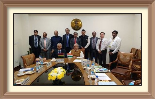 Sh. Kalraj Mishra, Hon`ble Minister of MSME, having discussion with Mr. Pravin Juganauth, Hon.Minister of Finance & Economic Development, Mauritius who called on the Minister for seeking cooperation from India in MSME Sector. Sh. K.K. Jalan, Secretary, MSME, AS&DC, JS(ARI) and CMD, NSIC were also present in the meeting.

<br/>
<img ALIGN=right src=/images/61annyear.jpg  height=80 WIDTH=90/>