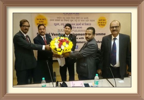 A Special Vendor Development Programme (VDP) for SC/ST entrepreneurs was organised by NSIC (Faridabad) in association with Dalit Indian Chamber of Commerce and Industries (DICCI) on 26.11.2016, wherein about 60 SC/ST units participated in the programme. The Program was inaugurated by Sh. P. Udaykumar, Director (Planning & Marketing), NSIC. <br/>
In the inaugural address, Sh. P. Udayakumar, Director, emphasised that the Public Procurement Policy is a blessing for the MSME’s and they should avail benefits of the policy through NSIC Schemes and also elaborated on the SC/ST Hub. Sh. Ashok Kumar, President, DICCI-Faridabad, Sh. N.K Chandan, President DICCI-Delhi, Sh. U.K Chaudhary, Additional Gen. Manager, NTPC, representative from IOCL, Sh. Harish Chandra, ZGM (NCR), Sh. D.K Bhatia, SBM were also present on this occasion.<br/>
<a target="_blank"  href="https://www.facebook.com/NSICLTD/photos/pcb.1255327657838578/1255327087838635/?type=3&theater" ><font color="#FF6600">Click here to view  more images.</font></a>
