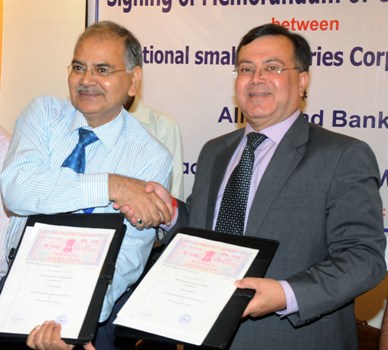 NSIC signed MOU with Allahabad Bank on 15.09.2012 at Kolkata. Under this joint initiative, NSIC aims to facilitate MSMEs for availing seamless credit flow from the Bank. This service is provided by NSIC without any charge from MSMEs. The MOU was signed by Sh. Ravindra Nath Director (Finance) of NSIC and Sh. B.K Srivastava (General Manager) of Allahabad Bank.