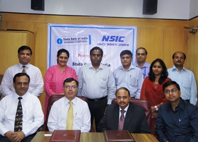 NSIC entered into MOU agreement with State Bank of India on 8th July 2013 to promote and facilitate  credit flow  for sustainable development of MSMEs. This joint initiative  aims at developing and strengthening of  framework  to support Micro, Small and Medium Enterprise with loan financing so as to prepare them for meeting emerging global challenges. The MOU was signed by Sh. Ravindra Nath Director (Finance) of NSIC and Sh. Bipin Kumar Bhardwaj Deputy General Manager of State Bank of India.